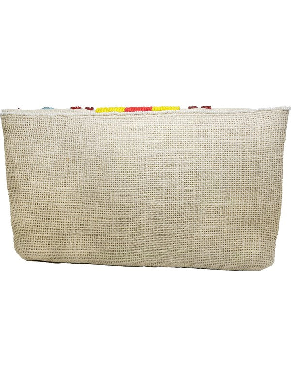 Yellow Stripe Florals Beaded Clutch LAC-SS-585