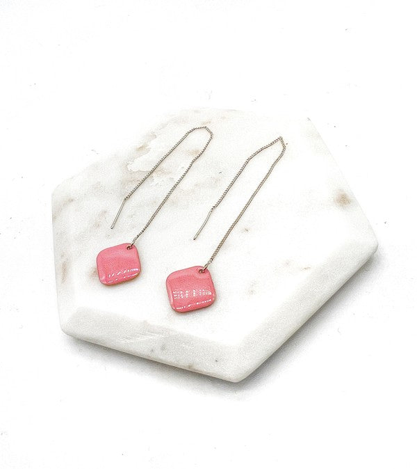 Pink Peach Diamond Threader Minimalist Earrings