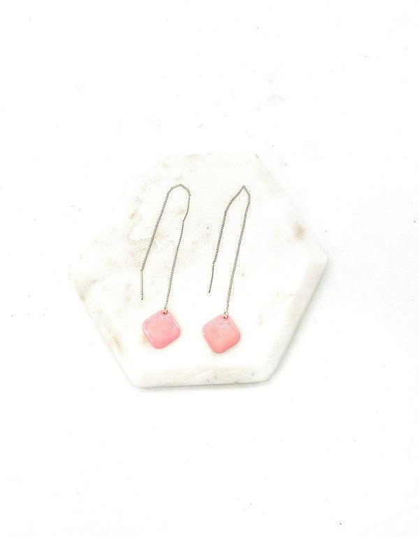 Pink Peach Diamond Threader Minimalist Earrings