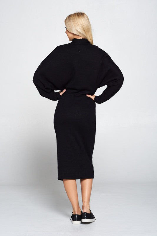 Sweater Knit Dolman Sleeve Midi Dress