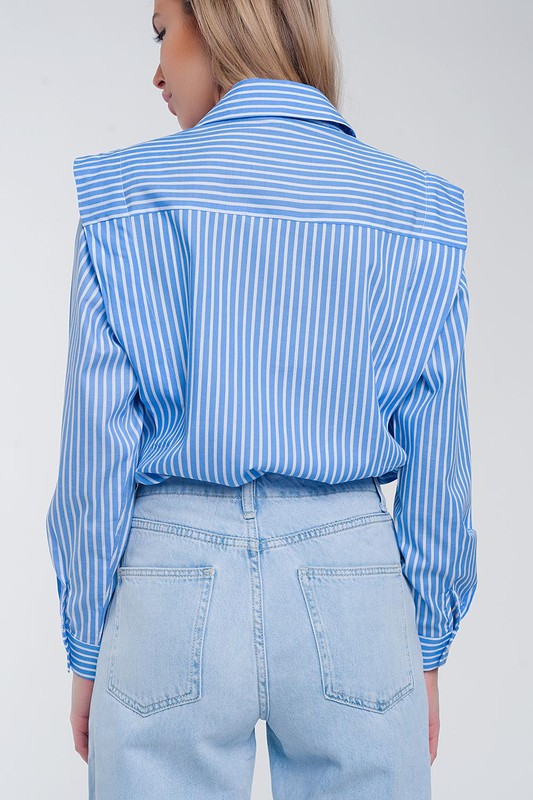 RUFFLE SHOULDER SHIRT IN BLUE