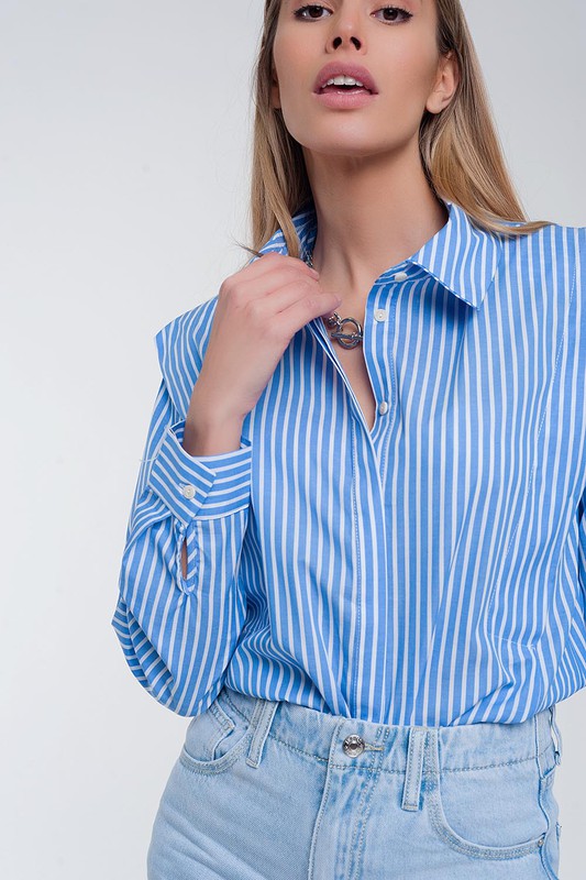 RUFFLE SHOULDER SHIRT IN BLUE