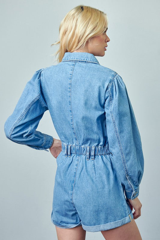 Vintage Roll Up Denim Short Romper