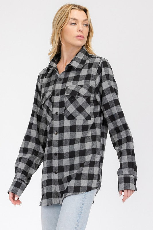 Boyfriend Checker Plaid Flannel Long Sleeve