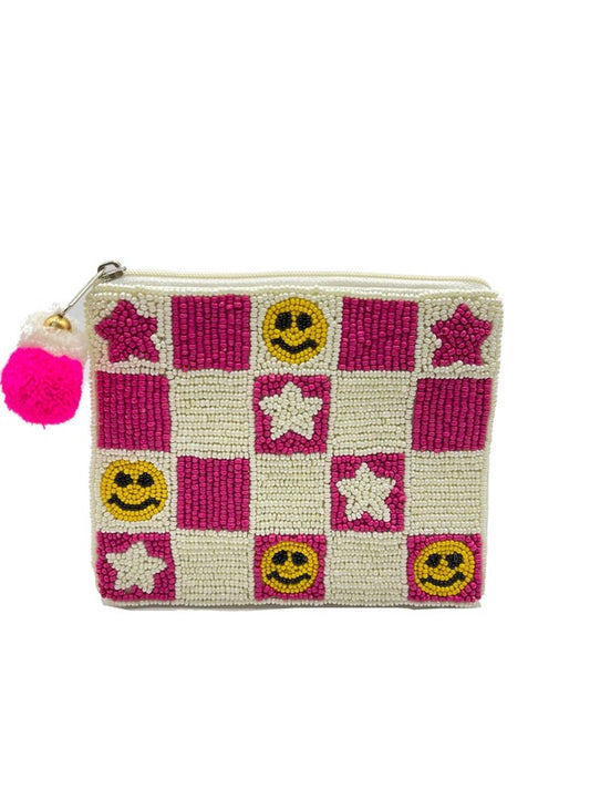 CHECKERED Smiley And Stars Coin Purse LAC-CP-1200