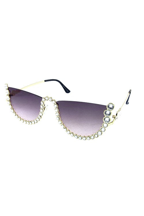 Womens cat eye rhinestone metal sunglasses