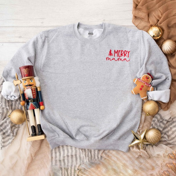Embroidered Merry Mama Trees Graphic Sweatshirt