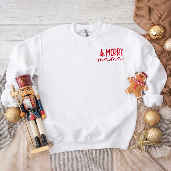 Embroidered Merry Mama Trees Graphic Sweatshirt