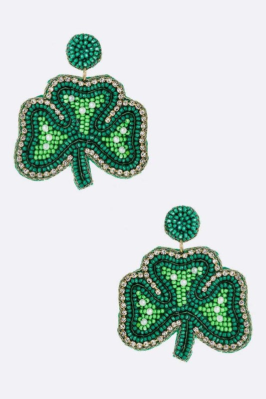 Clover Beaded Saint Patricks Day Earrings