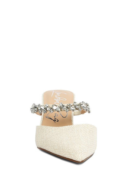 GRETA Diamante Embellished Kitten Heel Sandals