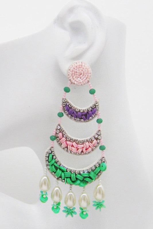 Layered Seed Beaded Post Earring