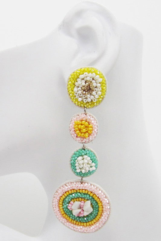 Linked Circles Seed Beaded Post Earring