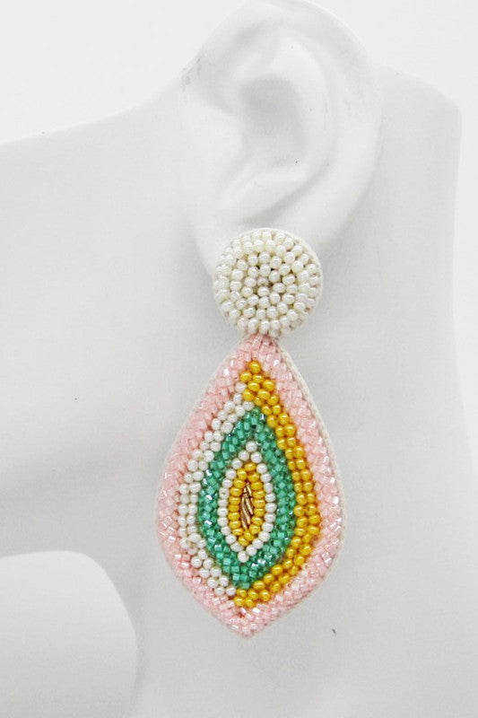 Pastel Seed Beaded Teardrop Post Earring