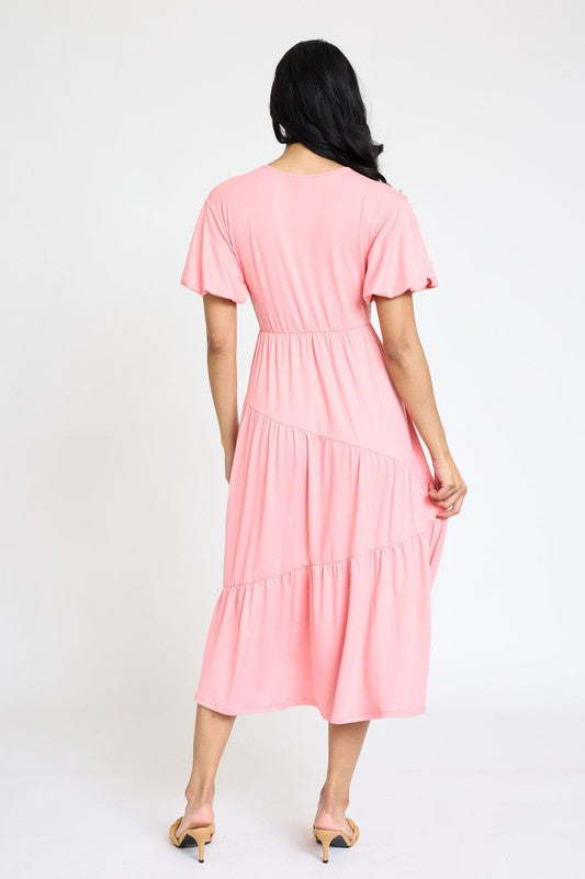 Solid Diagonal Tiered Flowy Dress