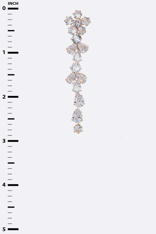 CZ Flower Long Chandelier Earrings