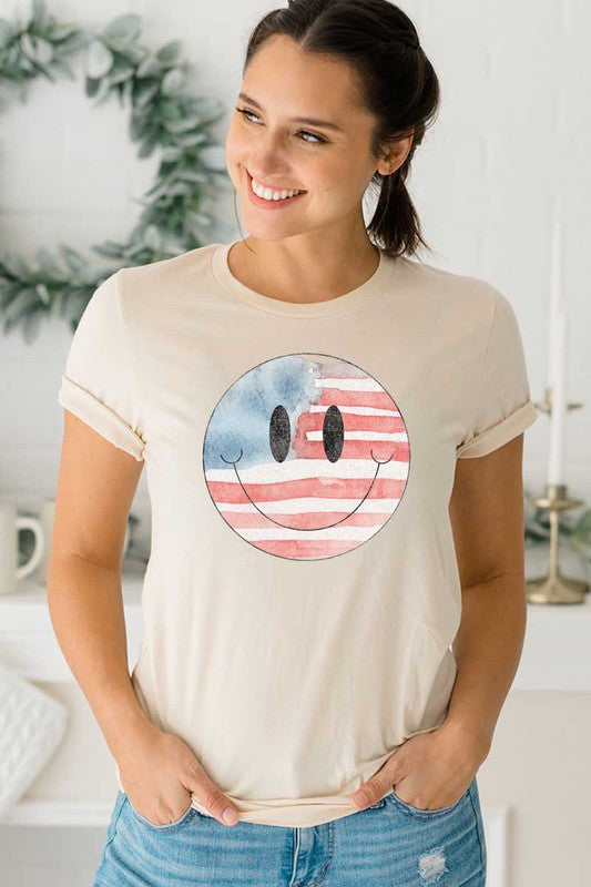 American Flag Smiley Graphic Top