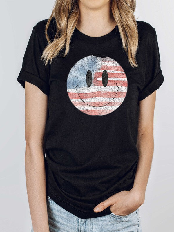American Flag Smiley Graphic Top