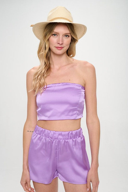 Stretch Satin Tube Top with Back Tie