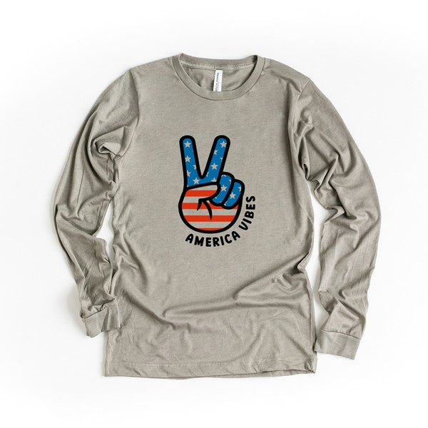 Peace Sign Flag Vibes Long Sleeve Graphic Tee