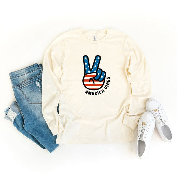 Peace Sign Flag Vibes Long Sleeve Graphic Tee
