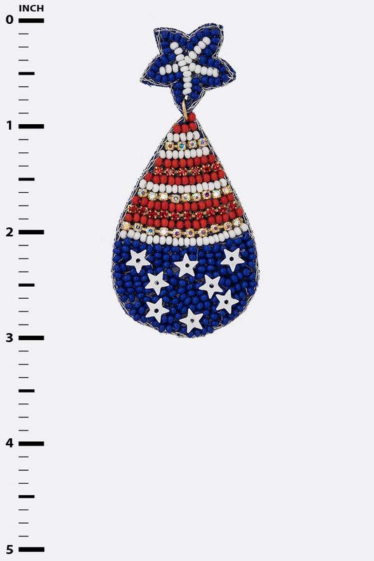 USA Flag Print Beaded Iconic Earrings