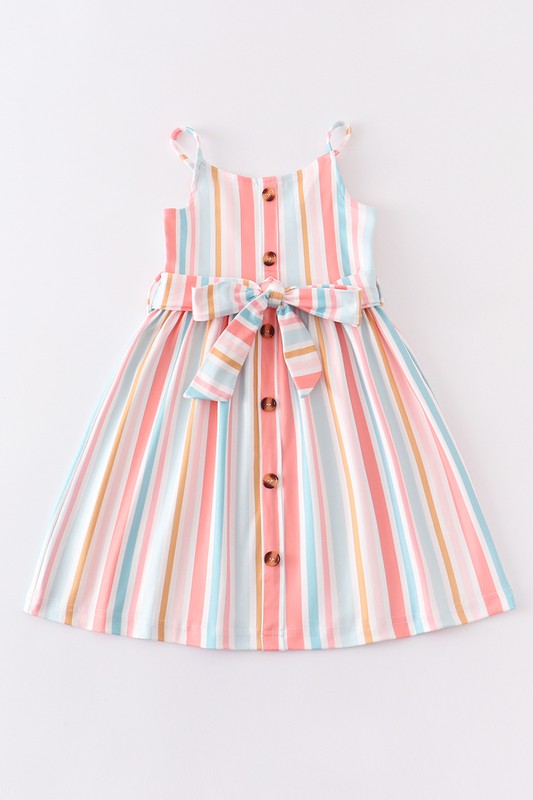 Multicolored stripe buttons strap dress