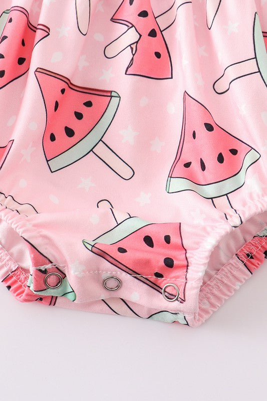 Pink plaid watermelon print baby romper