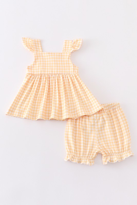 Beige plaid buttons ruffle baby set
