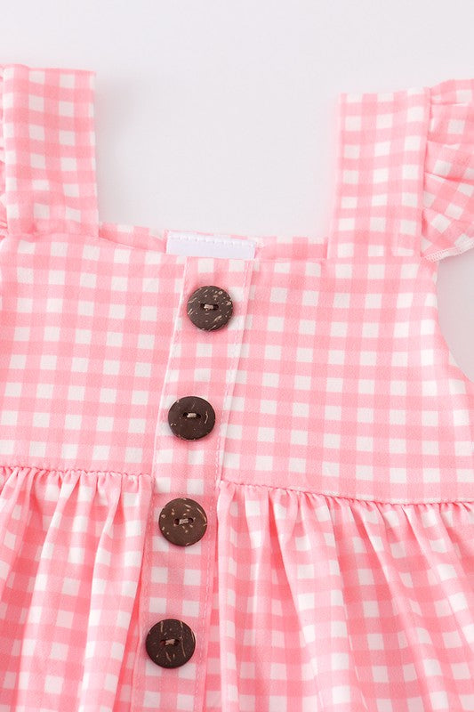 Pink plaid buttons ruffle baby set