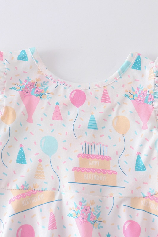 Birthday cake balloon print ruffle dress