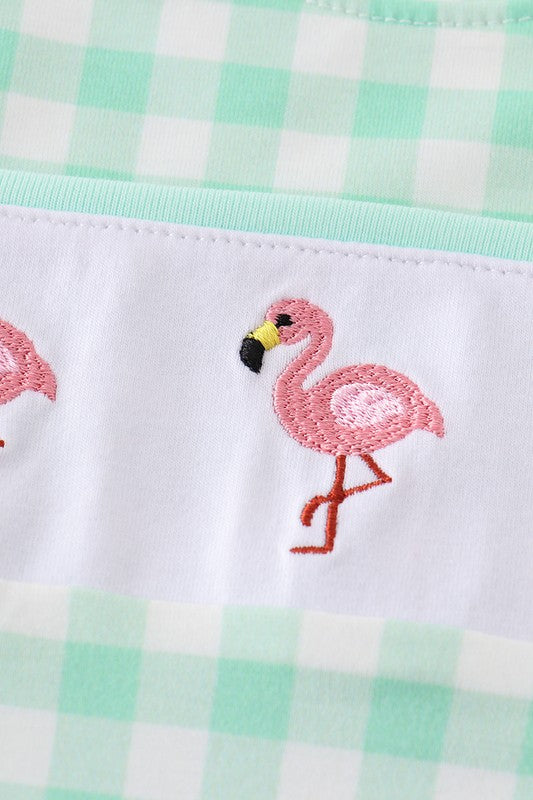 Green flamingo embroidery plaid boy jonjon