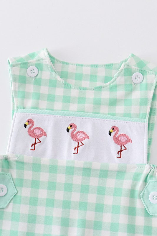 Green flamingo embroidery plaid boy jonjon