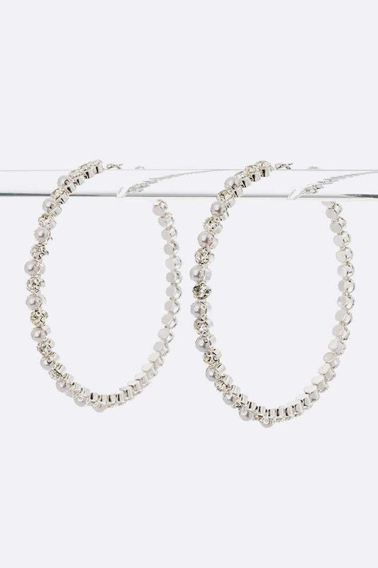 Pearl Crystal Large Hoop Earrings