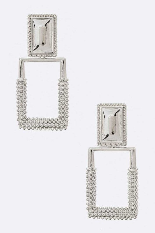 Texture Square Drop Clip On Earrings