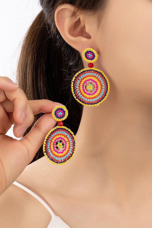 hand made color seed bead disk drop earrings