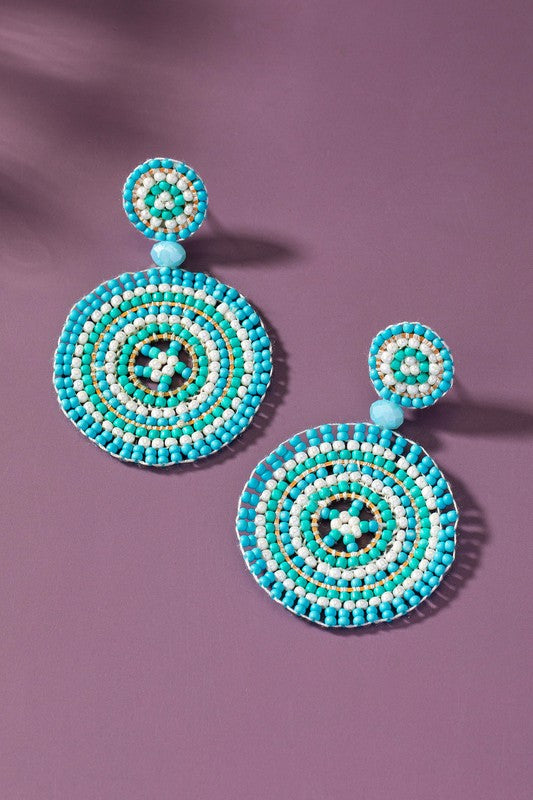 hand made color seed bead disk drop earrings