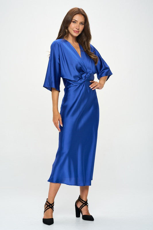 Satin Stretch Solid Dress with Front Twist