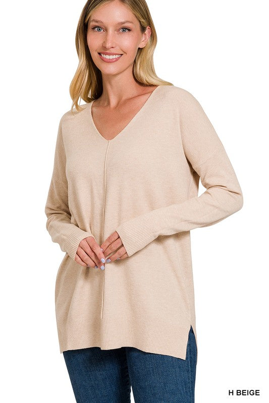 GARMENT DYED FRONT SEAM SWEATER