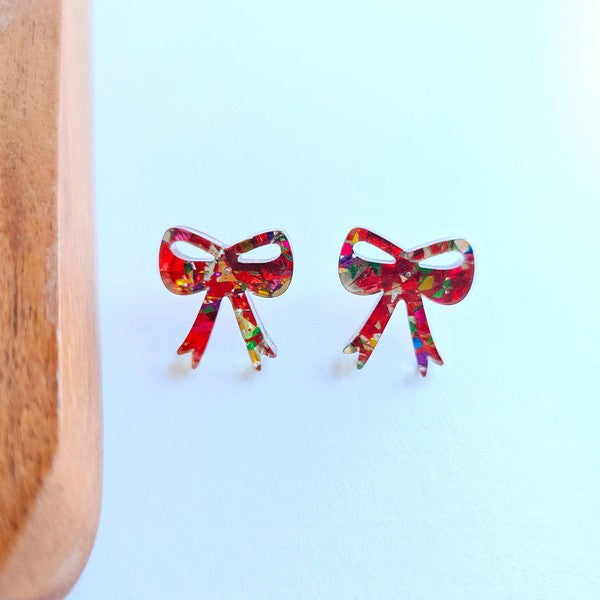 Bow Studs - Red Sparkle