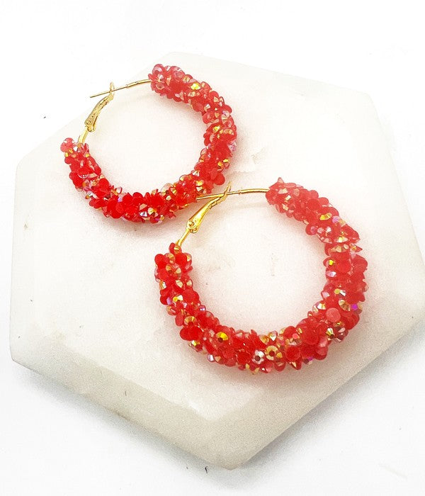Red Gold Chiefs KC Game Day Glitter Hoop Earrings