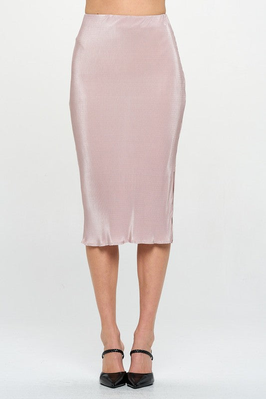 Made in USA Solid Plisse Midi Skirt with Slit