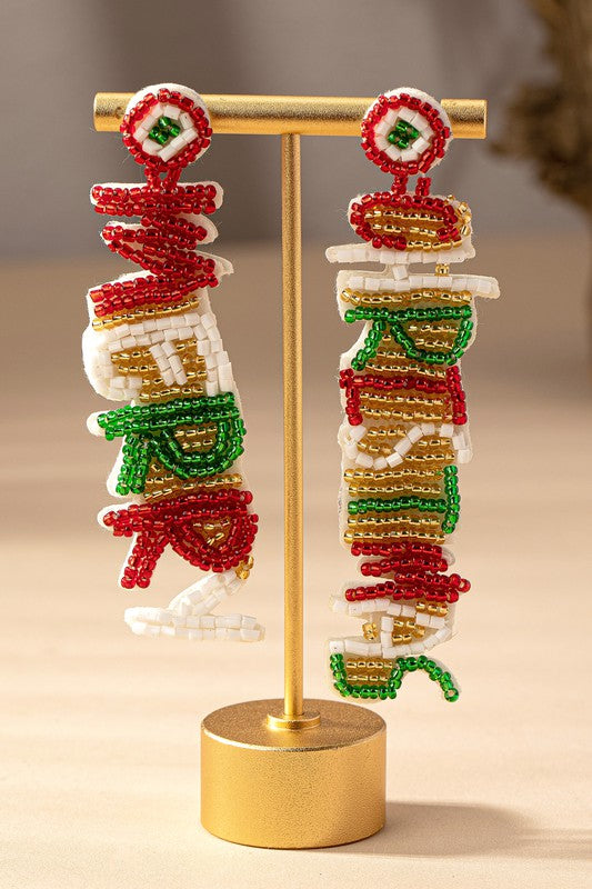 Merry Christmas seed bead earrings