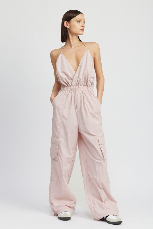 SPAGHETTI STRAP CARGO JUMPSUIT