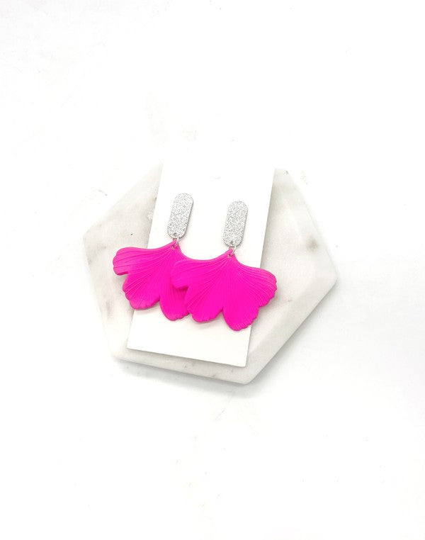 Hot Pink Ginkgo Leaf Acrylic Earrings Valentines