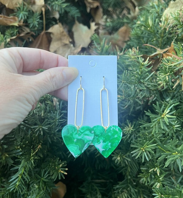 Green Swirl Heart Minimalist Loop Earrings