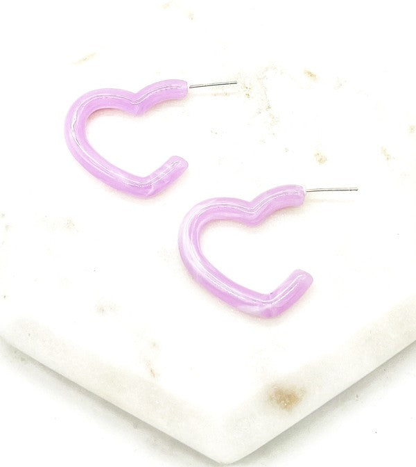 Light Pink Lilac Open Heart Acrylic Hoop Earrings
