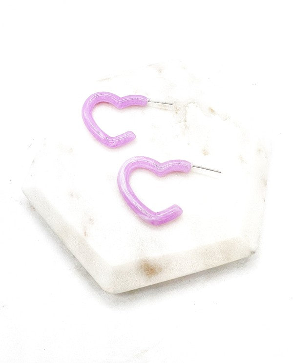 Light Pink Lilac Open Heart Acrylic Hoop Earrings