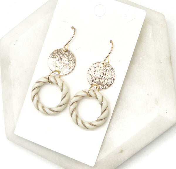 White Gold Twist Acrylic Metal Earrings