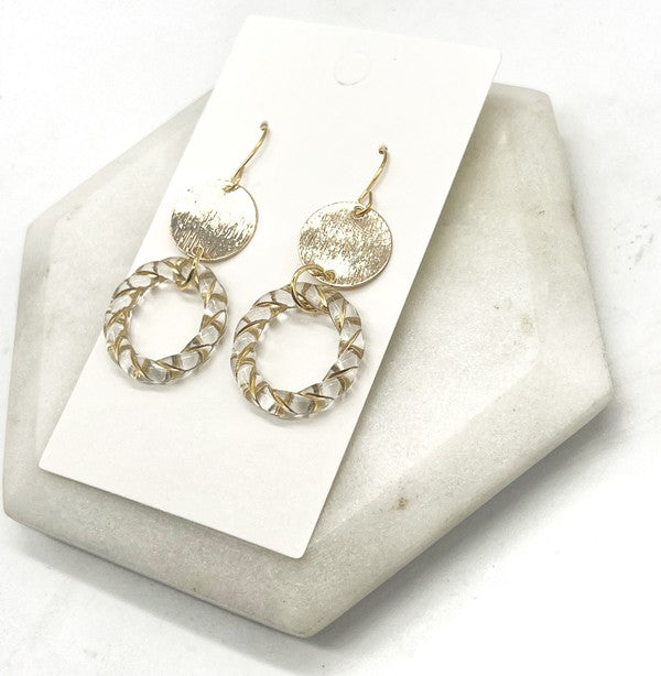 Clear Gold Twist Acrylic Metal Earrings