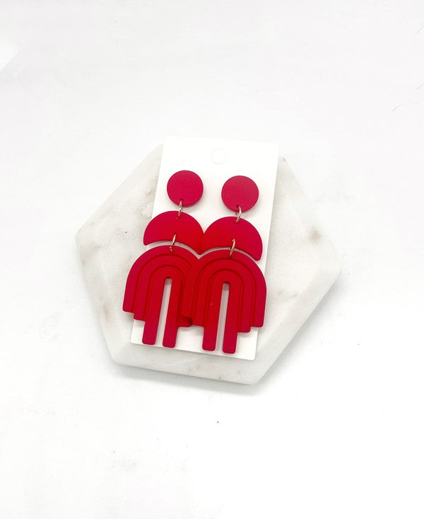 Red Layered Arch Acrylic Earrings Holiday